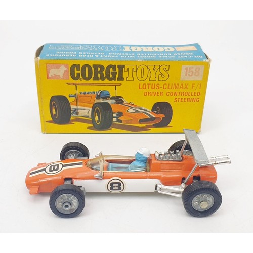 347 - A vintage boxed Corgi Lotus-Climax F/1 Driver Controlled Steering, 158. UK shipping £14. We combine ... 