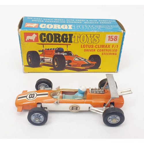 349 - A vintage boxed Corgi A Lotus-Climax F/1 Driver Controlled Steering, 158. UK shipping £14. We combin... 