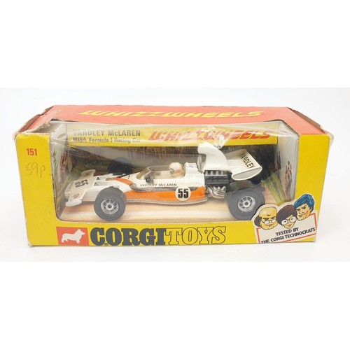 352 - A vintage boxed Corgi Whizzwheels Yardley McLaren M19A Formula 1 Racing Car, 151. UK shipping £14. W... 