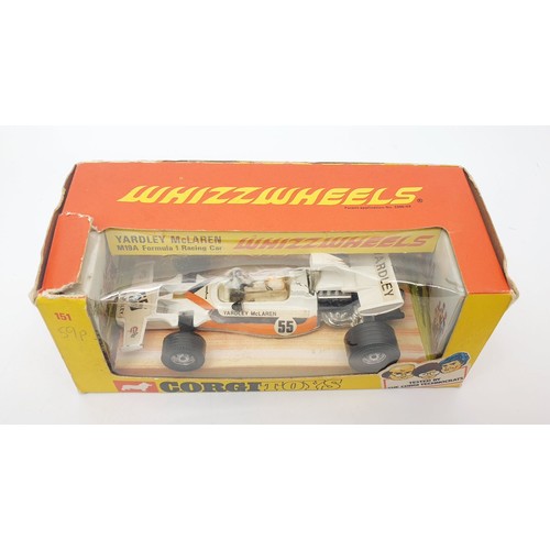 352 - A vintage boxed Corgi Whizzwheels Yardley McLaren M19A Formula 1 Racing Car, 151. UK shipping £14. W... 