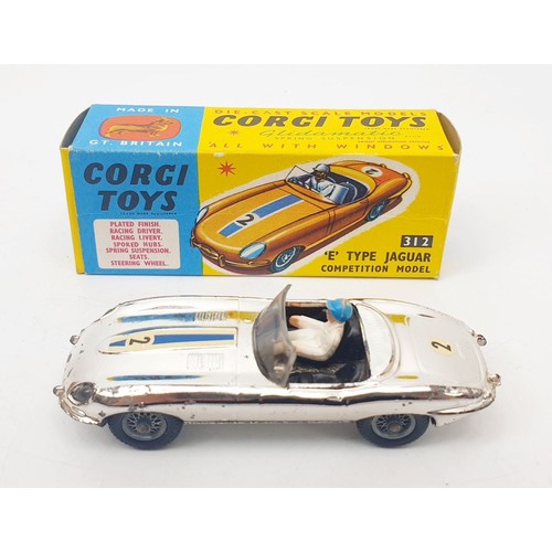 395 - A vintage boxed Corgi 'E' Type Jaguar Competition Model, 312. UK shipping £14. We combine shipping.