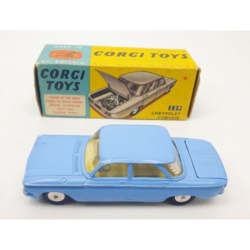 421 - A vintage boxed Corgi Chevrolet Corvair, 229. UK shipping £14. We combine shipping.