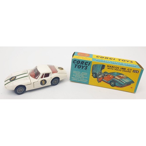 458 - A vintage boxed Corgi Marcos 1800 G.T. with Volvo Engine, 324. UK shipping £14. We combine shipping.