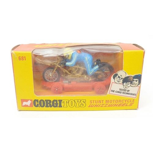 465 - Three vintage boxed Corgi Wheelie Bikes: Cafe Racer, Police Bike and Street Bike together with a vin... 