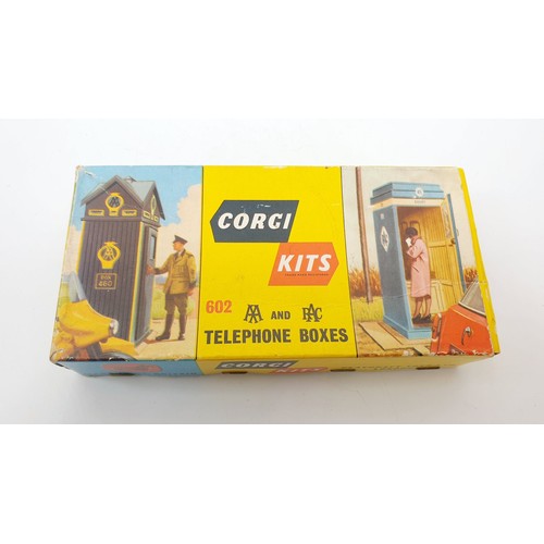 483 - A vintage boxed Corgi Kits AA and RAC Telephone Boxes, 602. UK shipping £14. We combine shipping.