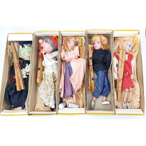 502 - Five vintage boxed Pelham Puppets to include: Wicked Witch, Cinderella, Ballerina Body with Cinderel... 