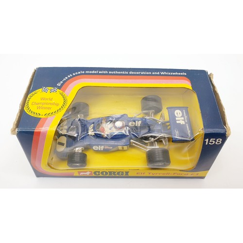 357 - A vintage boxed Corgi Elf Tyrrell Ford F1, 158. UK shipping £14. We combine shipping.