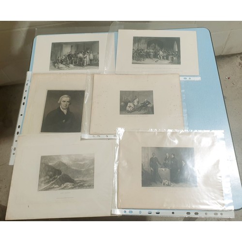 68 - A selection of 19th century engravings and prints, many mounted together with early 1900s pencil dra... 