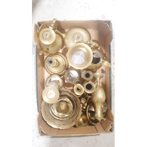 93 - A box of brassware. No shipping. Arrange collection or your own packer and shipper, please.