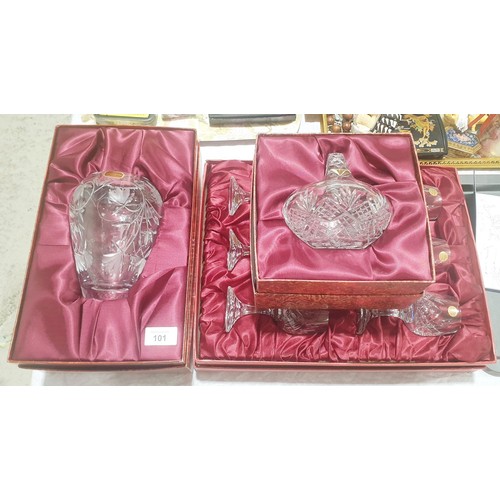 101 - Six boxed Cristallerie Wiesel crystal wine glasses together with two pieces of boxed Royal Doulton c... 