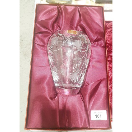 101 - Six boxed Cristallerie Wiesel crystal wine glasses together with two pieces of boxed Royal Doulton c... 