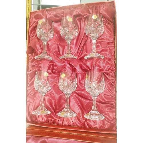 101 - Six boxed Cristallerie Wiesel crystal wine glasses together with two pieces of boxed Royal Doulton c... 