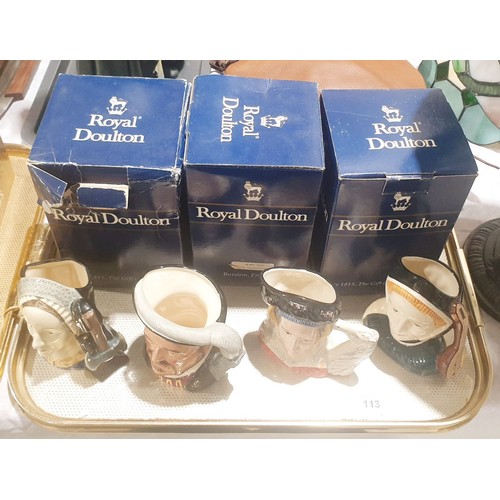 113 - Four Royal Doulton miniature character jugs, Henry VIII, Anne Boleyn, Anne of Cleves and Jane Seymor... 