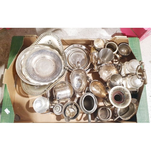 116 - A box of metal ware. No shipping. Arrange collection or your own packer and shipper, please.