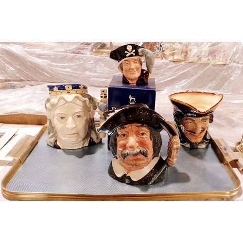 104 - Five Royal Doulton character jugs including two limited edition Queen Victoria and one smaller chara... 