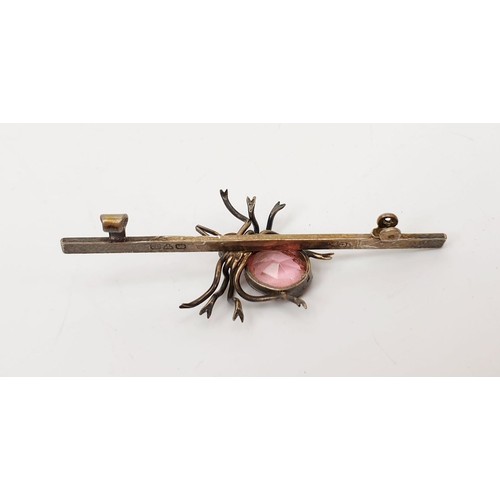 3 - A hallmarked silver Charles Horner brooch in the form of a spider set with pink stones, width 2