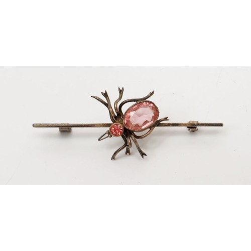 3 - A hallmarked silver Charles Horner brooch in the form of a spider set with pink stones, width 2