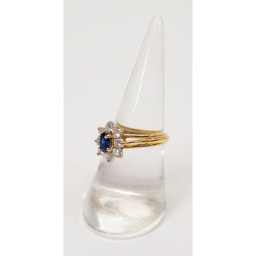 8 - A hallmarked 18ct gold sapphire and diamond cluster ring, size N/O, gross weight 8.5g. UK shipping £... 