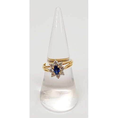 8 - A hallmarked 18ct gold sapphire and diamond cluster ring, size N/O, gross weight 8.5g. UK shipping £... 