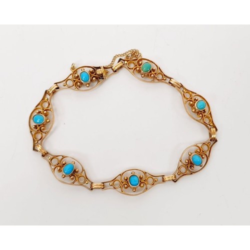 11 - An Edwardian 9ct gold bracelet set with turquoise length 7