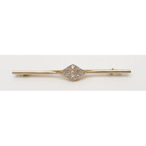 13 - A 15ct gold diamond set bar brooch, gross weight 2.9g. UK shipping £14.