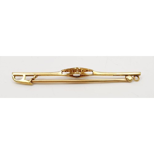 13 - A 15ct gold diamond set bar brooch, gross weight 2.9g. UK shipping £14.