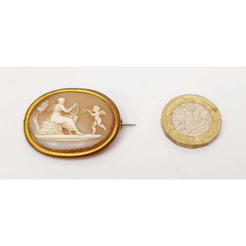 19 - An antique cameo brooch set in a gold plated mount A/F, width 1.25