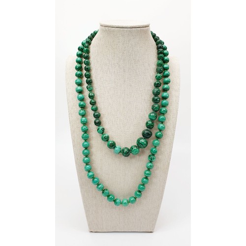 25 - Two vintage malachite bead necklaces, the longest 24