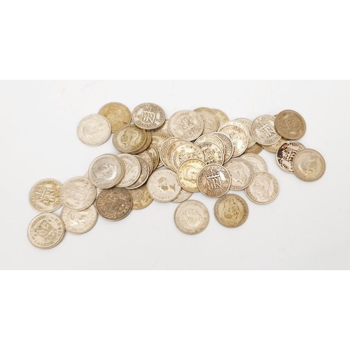 43 - Fifty pre-1947 sixpences, weight 137g. UK shipping £14.