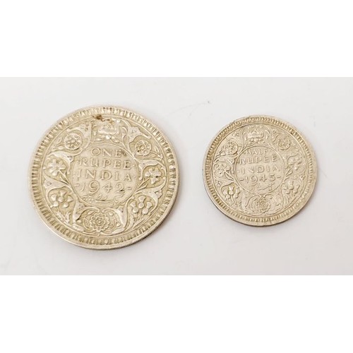 46 - A 1942 one Rupee coin together with a 1945 half Rupee coin, UK shipping £14.