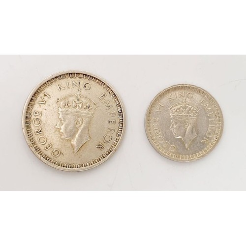 46 - A 1942 one Rupee coin together with a 1945 half Rupee coin, UK shipping £14.