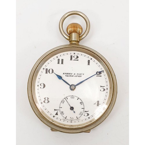 49 - A silver plated pocket watch the dial signed Knibbs & Sons, Valmor Lever, diameter 2