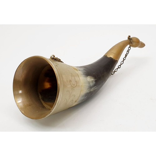 61 - A vintage horn with silver plated mounts the tip in the form of an animal, length 7