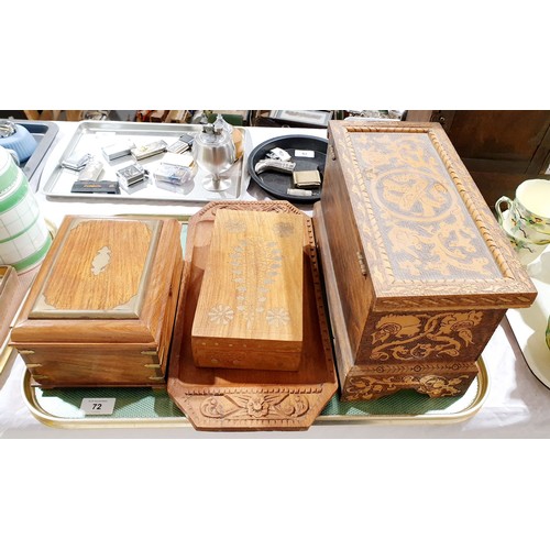 72 - Wooden boxes and a wooden tray. No shipping. Arrange collection or your own packer and shipper, plea... 