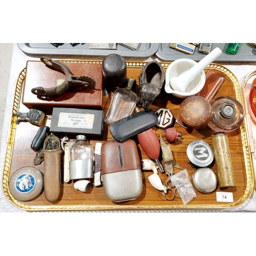 74 - A selection of collectables including an antique spur. UK shipping £14.