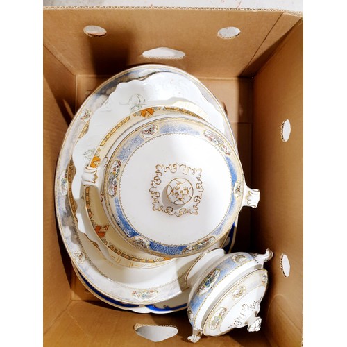 137 - A box of antique dinnerware. No shipping. Arrange collection or your own packer and shipper, please.... 