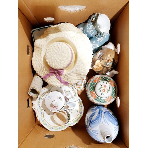 138 - A box of antique and later ceramics. No shipping. Arrange collection or your own packer and shipper,... 