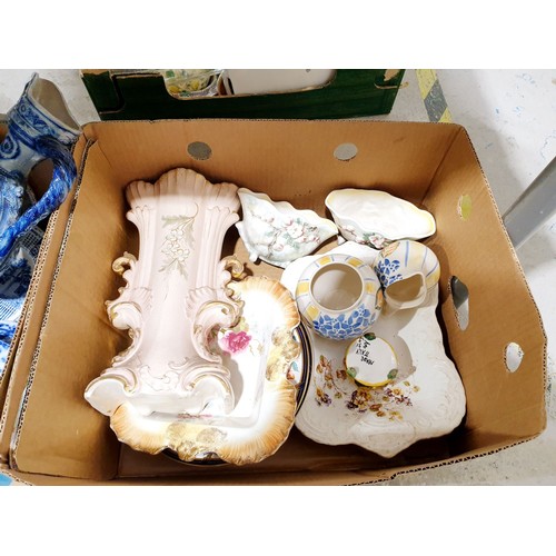 142 - Two boxes of ceramics including blue and white. No shipping. Arrange collection or your own packer a... 