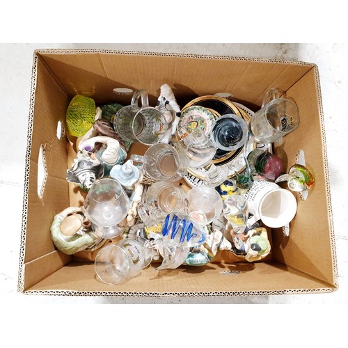 160 - A box of glass and ceramics including paper weights. No shipping. Arrange collection or your own pac... 