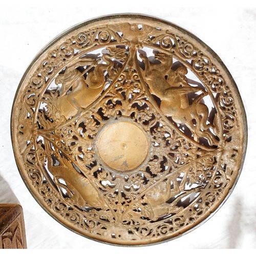 171 - A cast metal pierce work dish depicting Poseidon and Sea Nymphs, diameter 9