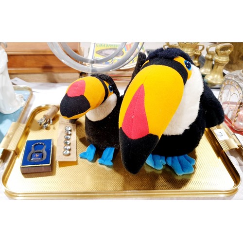 179 - Two vintage Guinness toucan soft toys, the tallest 12