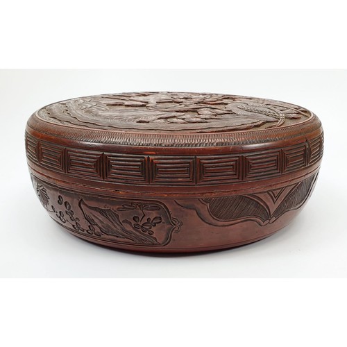 174 - A vintage Chinese cinnabar circular box, A/F, diameter 10.25