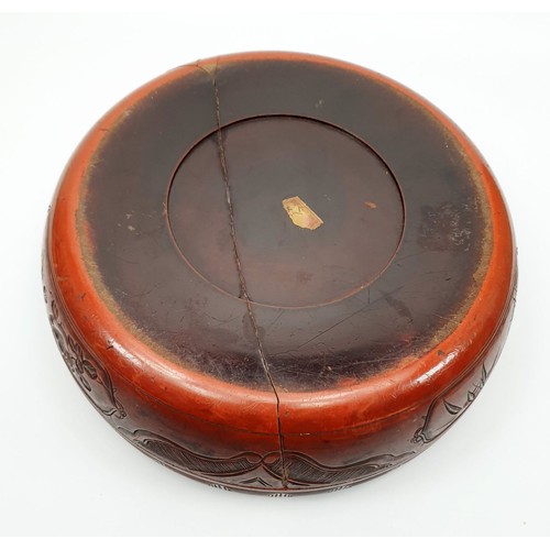 174 - A vintage Chinese cinnabar circular box, A/F, diameter 10.25