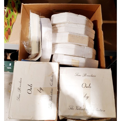 211 - Two boxes of collector's plates and ornamental owls. No shipping. Arrange collection or your own pac... 