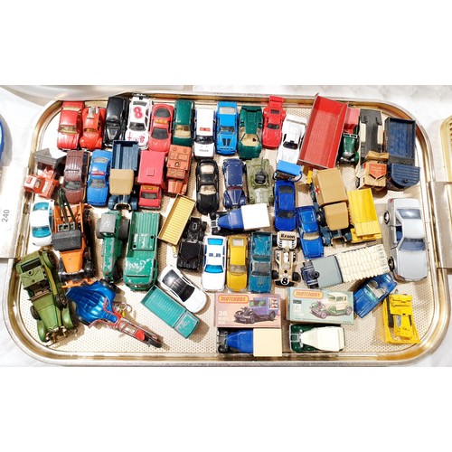 240 - A selection of toy vehicles including two boxed Matchbox. UK shipping £14.