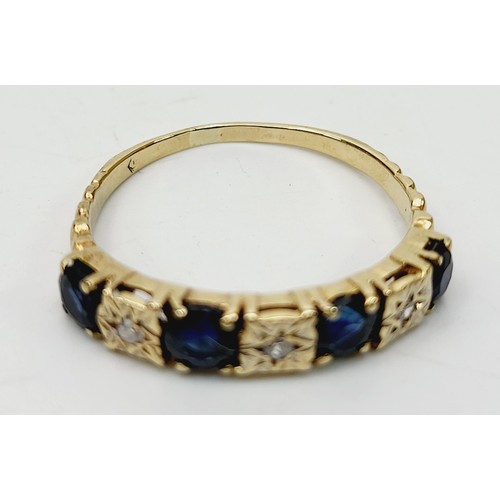 4A - A gold ring (mark worn away) set with diamonds and sapphires, gross weight 1.7g, size N. UK shipping... 