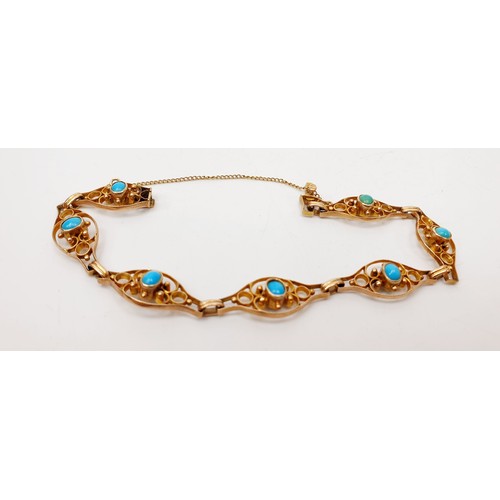 11 - An Edwardian 9ct gold bracelet set with turquoise length 7