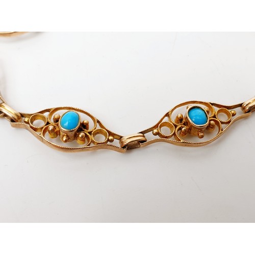 11 - An Edwardian 9ct gold bracelet set with turquoise length 7