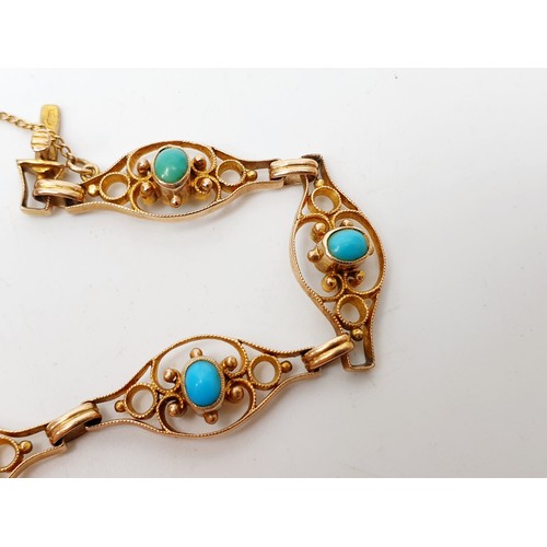 11 - An Edwardian 9ct gold bracelet set with turquoise length 7