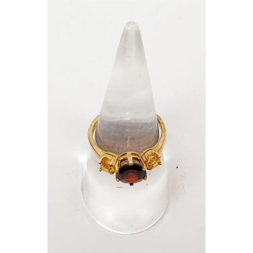 6 - A hallmarked 9ct gold garnet and citrine ring, size N/O, gross weight 2.4g. UK shipping £14. We comb... 